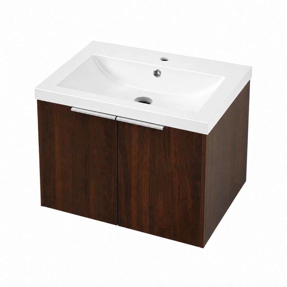 Meuble sous lavabo mural en bois avec vasque en céramique 80x45x60 cm Marron/Blanc
