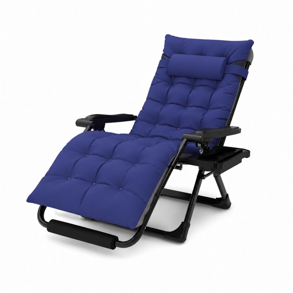 Chaise longue pliable en acier avec coussin en polyester bleu