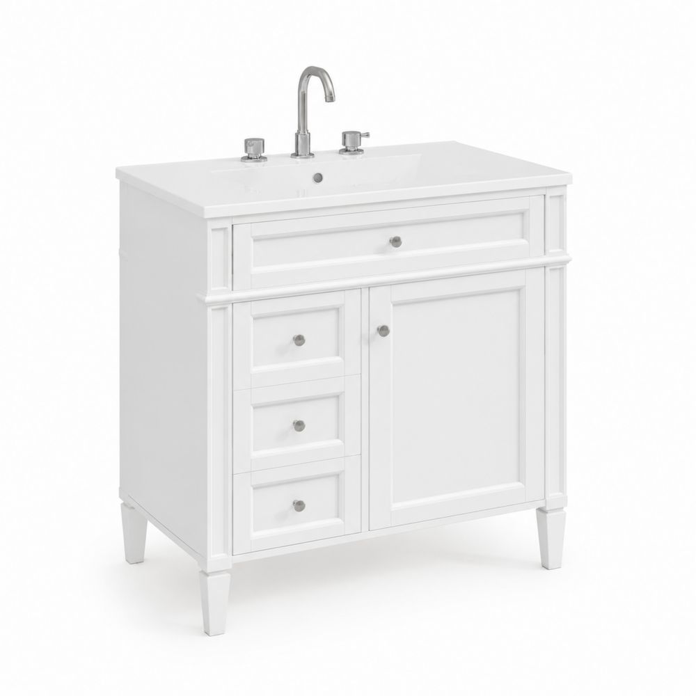 Meuble de salle de bain en bois blanc avec vasque en porcelaine
