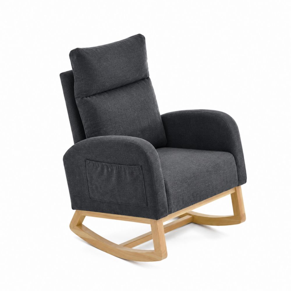 Chaise berçante en bois et tissu gris foncé