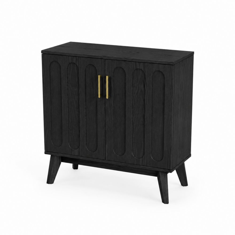 Buffet en bois noir avec poignées en métal doré