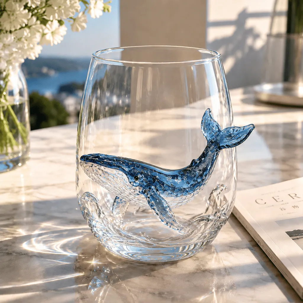Handgefertigtes Glas mit Blauring-Oktopus