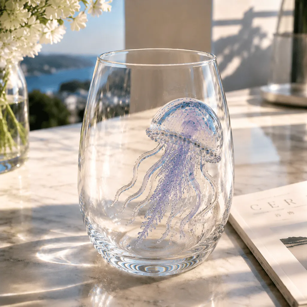 Handgefertigtes Glas mit Blauring-Oktopus