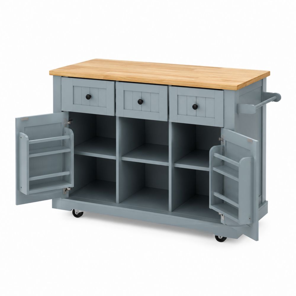 Chariot de Cuisine en Bois avec Plateau et Tiroirs Gris