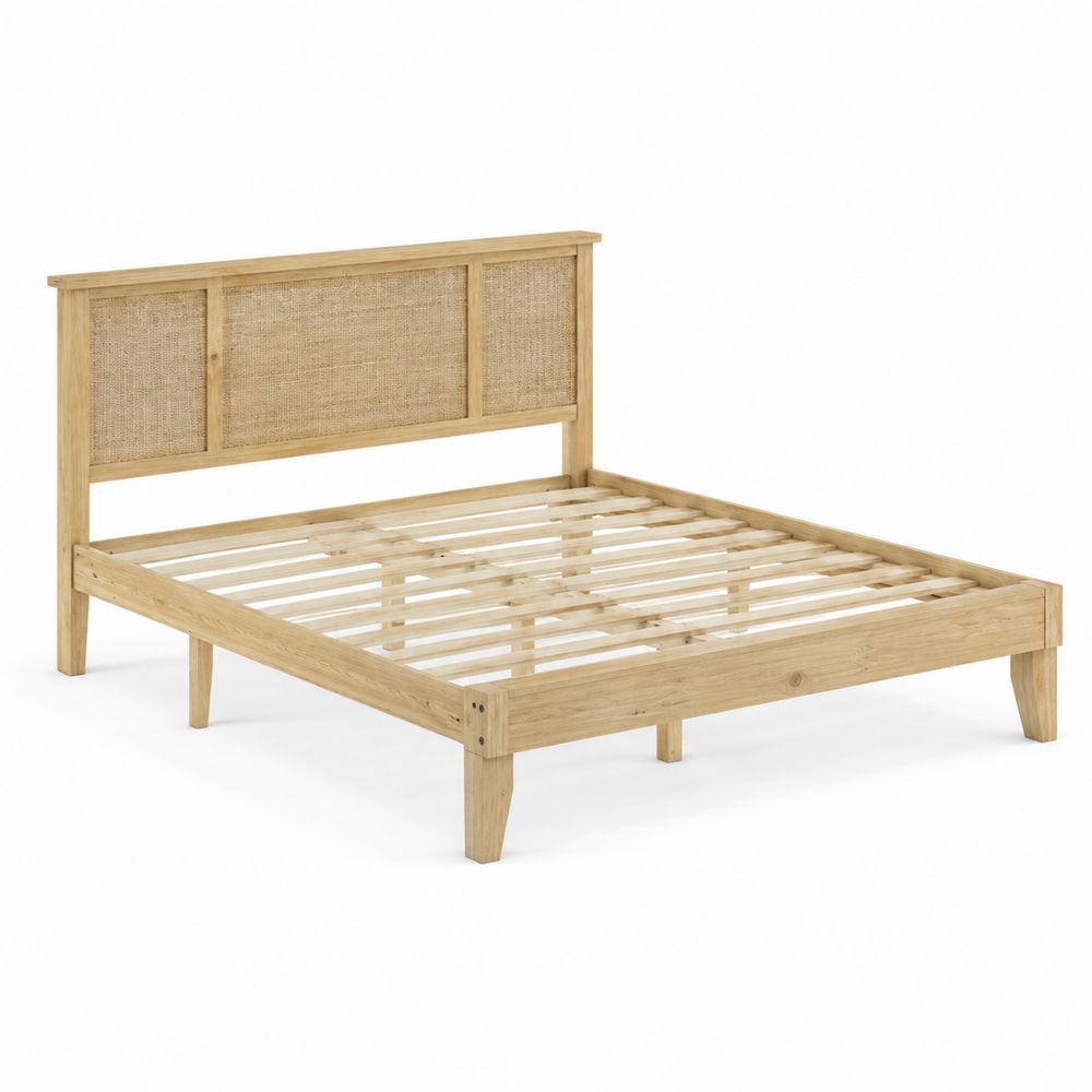 Lit double en bois et rotin 200x160 cm