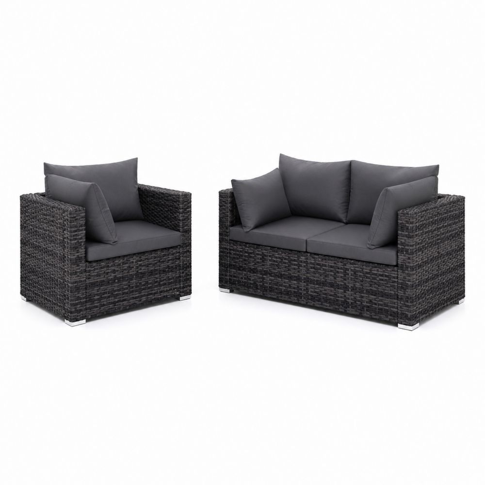 Ensemble de Canapé en Résine Tressée Gris Foncé avec Coussins