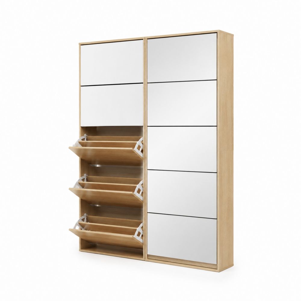 Meuble à chaussures basculant en bois avec miroir