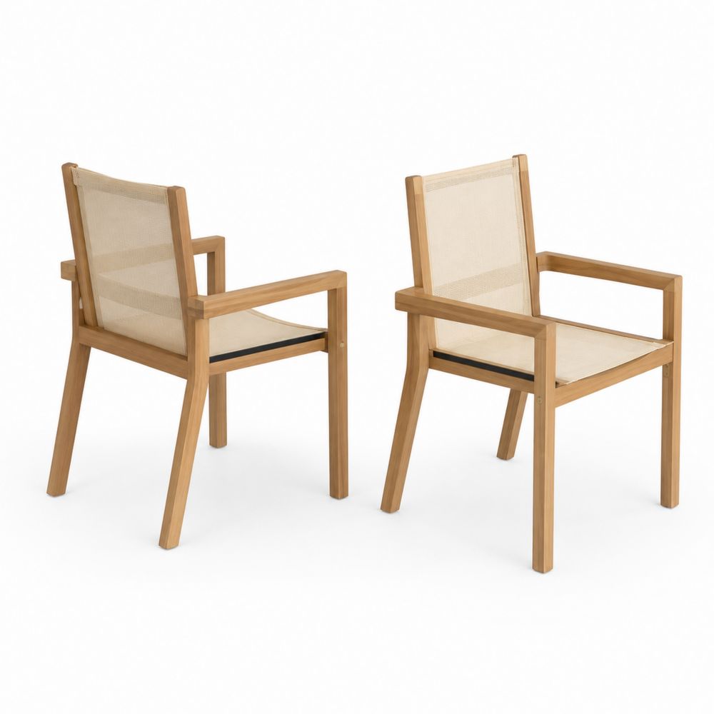 Lot de 2 chaises de patio en teck et textilène beige