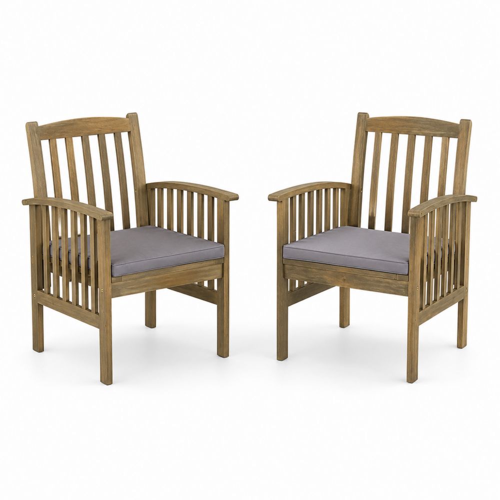 Set de 2 chaises en bois d'acacia avec coussins en polyester gris