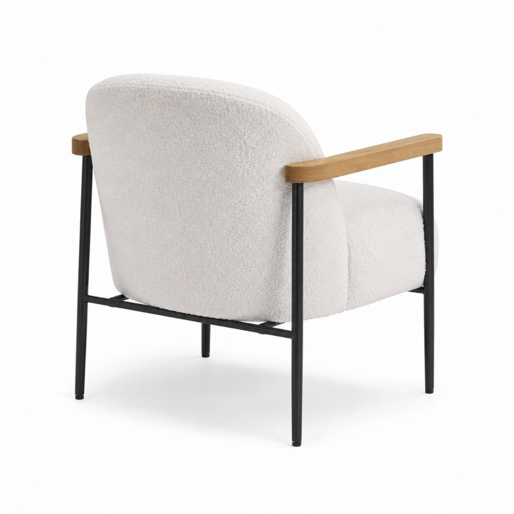 Fauteuil en métal et bois avec tissu bouclé Blanc