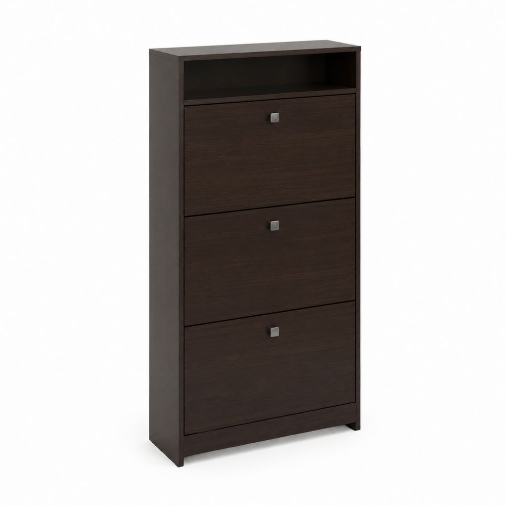 Meuble à chaussures en bois avec trois niveaux Marron