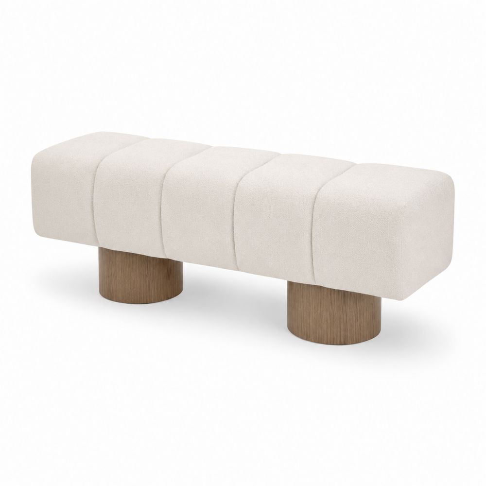 Banc en Tissu Polyester Beige avec Pieds en Bois de Chêne