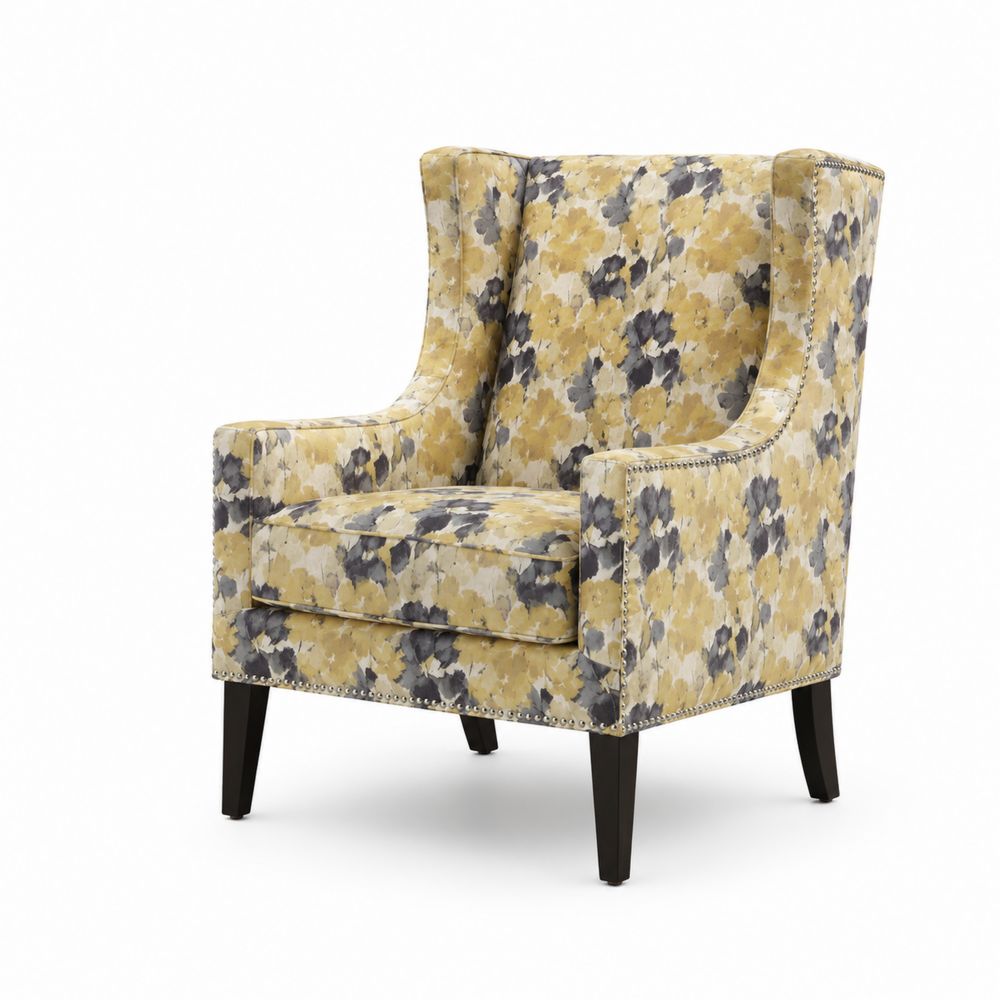 Fauteuil à Oreilles en Velours à Motif Floral