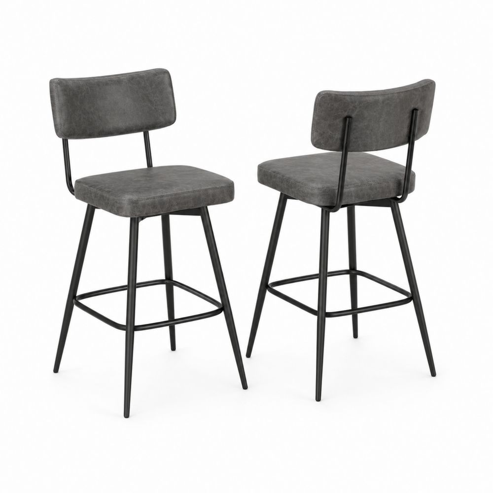Lot de 2 tabourets de bar en métal et similicuir gris