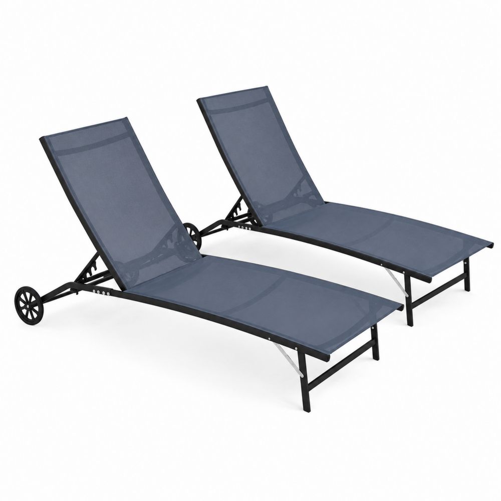 Lot de 2 chaises longues en textilène avec cadre en métal