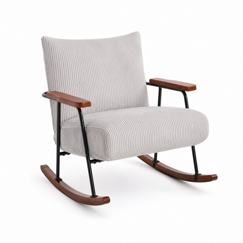 Chaise à bascule en velours côtelé gris avec structure en métal
