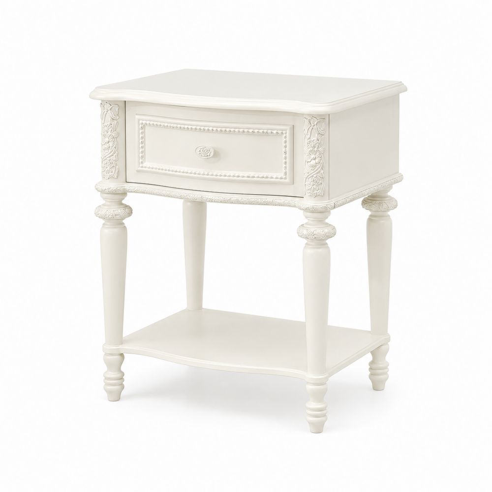 Table de chevet en bois avec tiroir et étagère Blanc Ivoire 60x40x70 cm