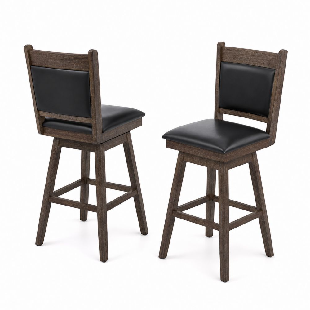 Tabourets de bar pivotants en bois et cuir synthétique noir