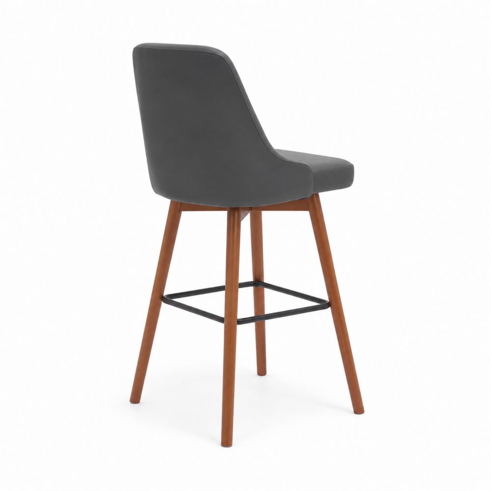 Tabouret de bar en bois et cuir synthétique Gris