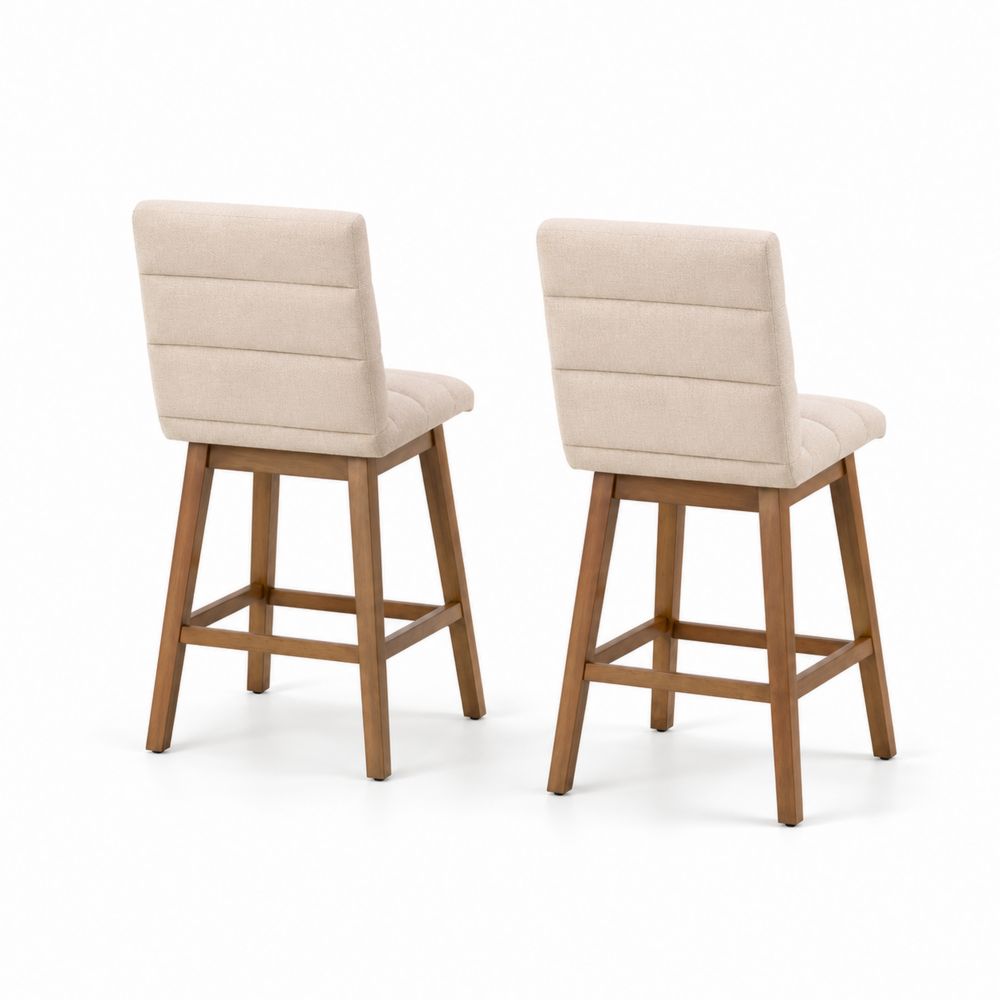 Paire de tabourets de bar bois avec assise en tissu beige