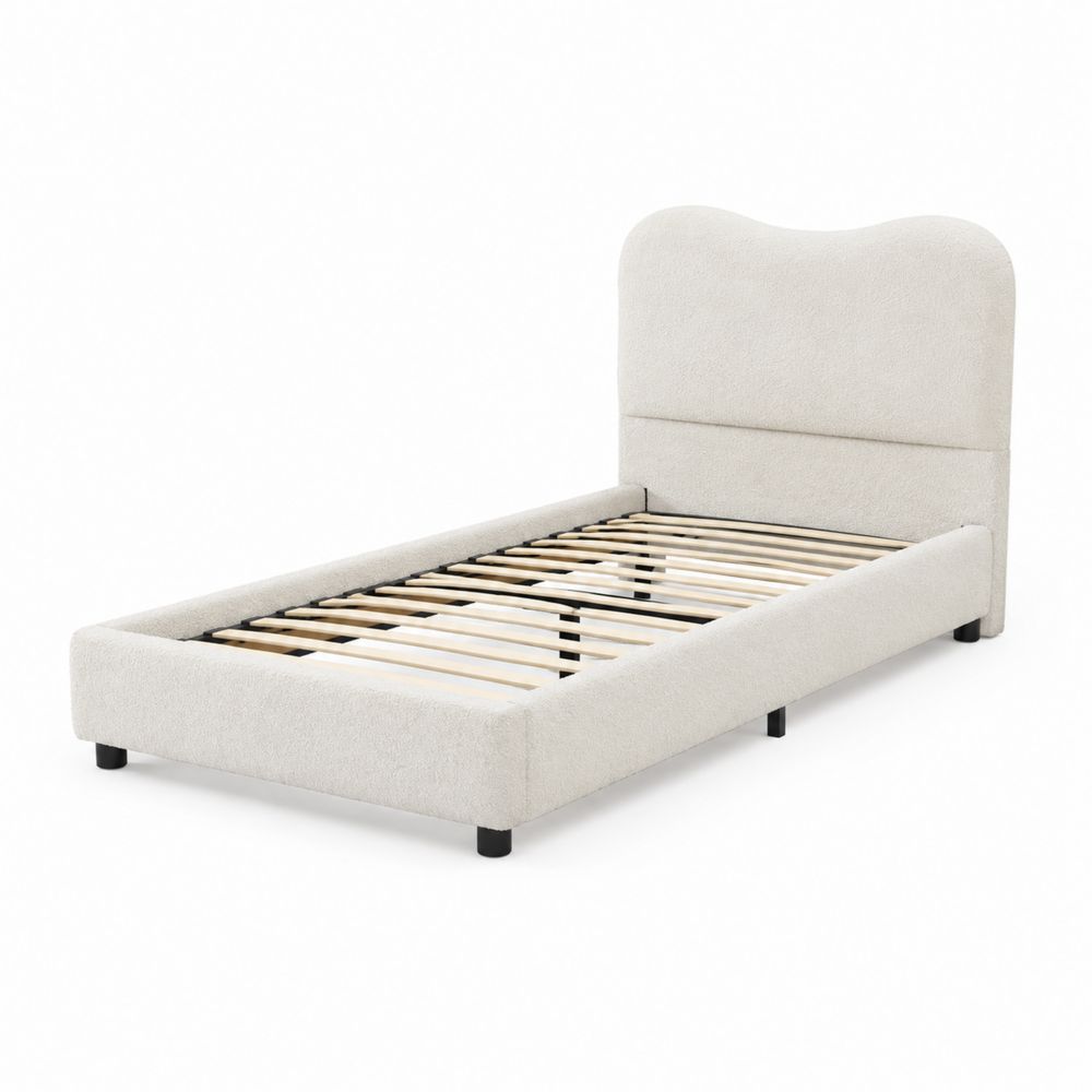 Lit simple en bois avec tête de lit incurvée 90x200 cm Beige