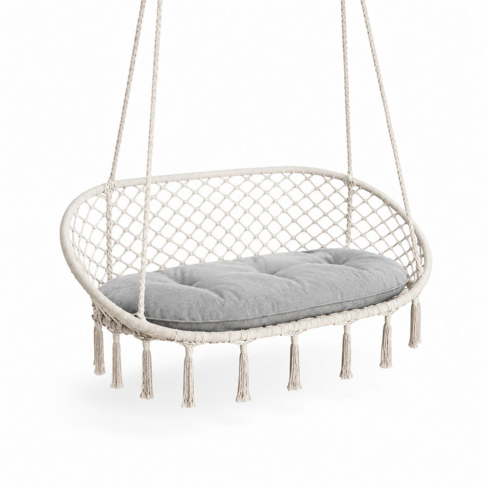 Chaise suspendue en corde avec coussin en polyester Écru/Gris