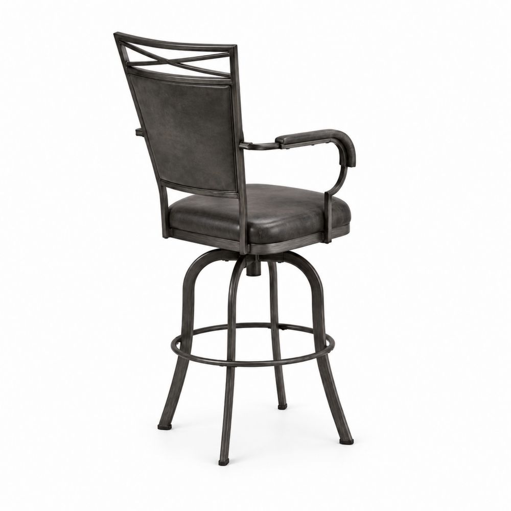 Tabouret de bar pivotant en métal gris avec revêtement en cuir synthétique