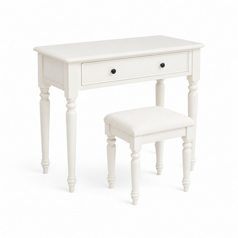 Coiffeuse en bois avec tabouret rembourré, Blanc