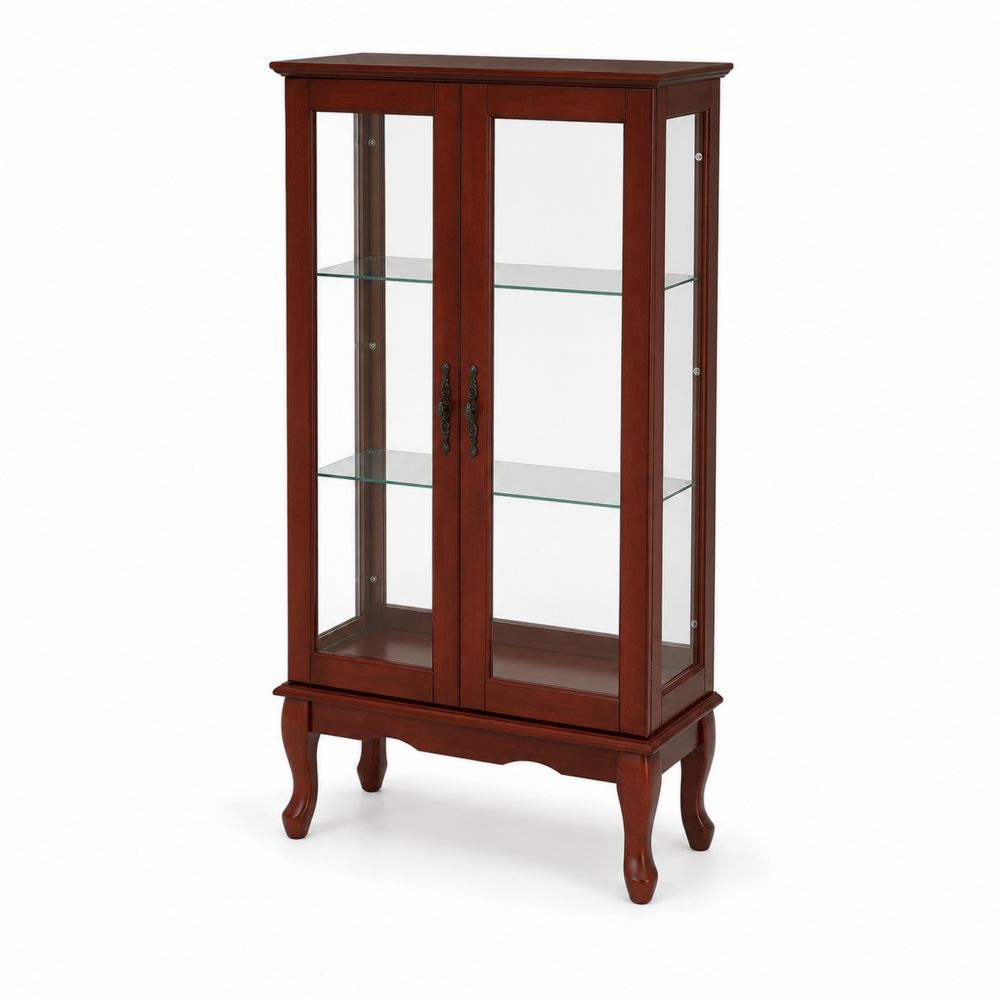 Vitrine en bois avec étagères en verre trempé