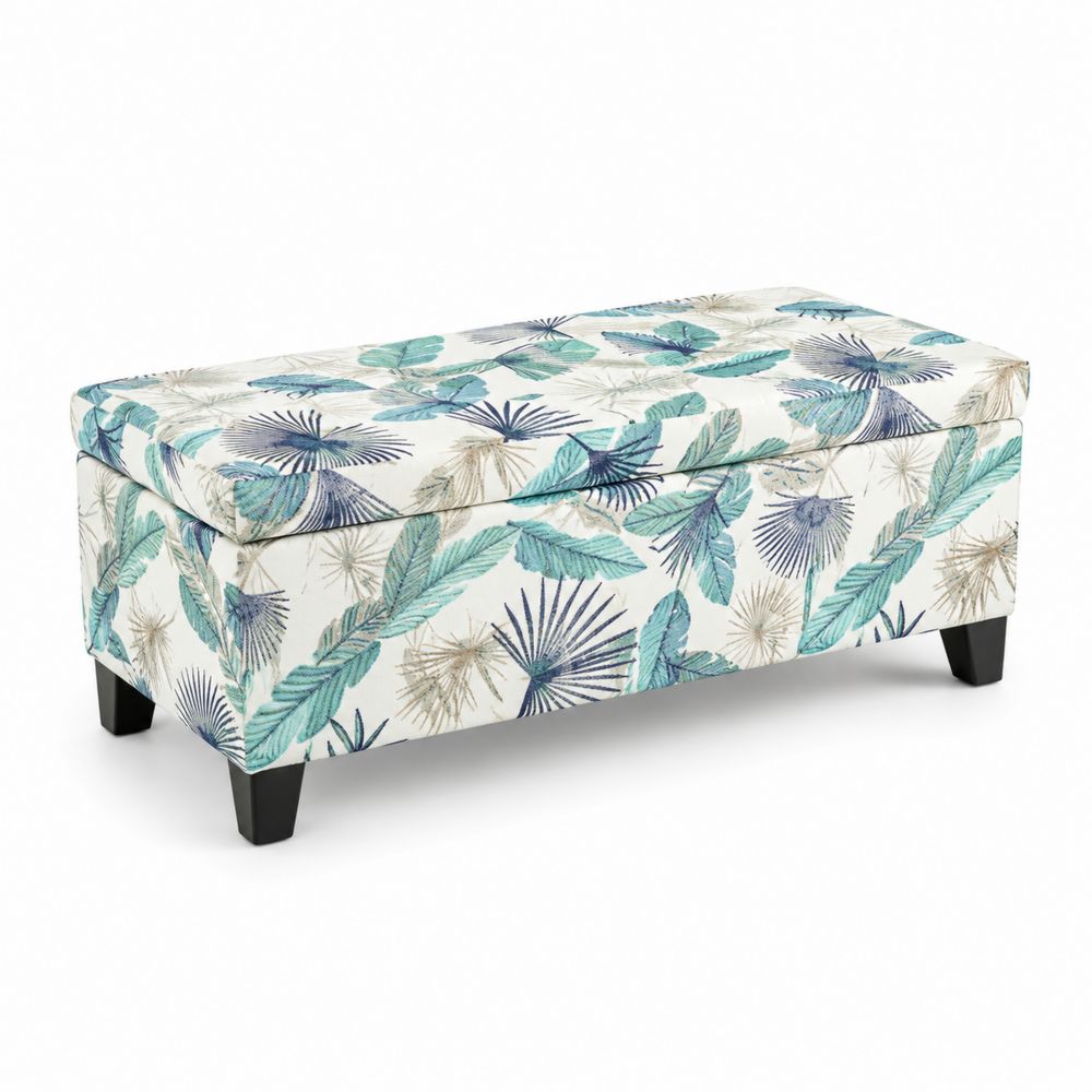 Banc de rangement en tissu à motifs feuilles 110x40x45 cm