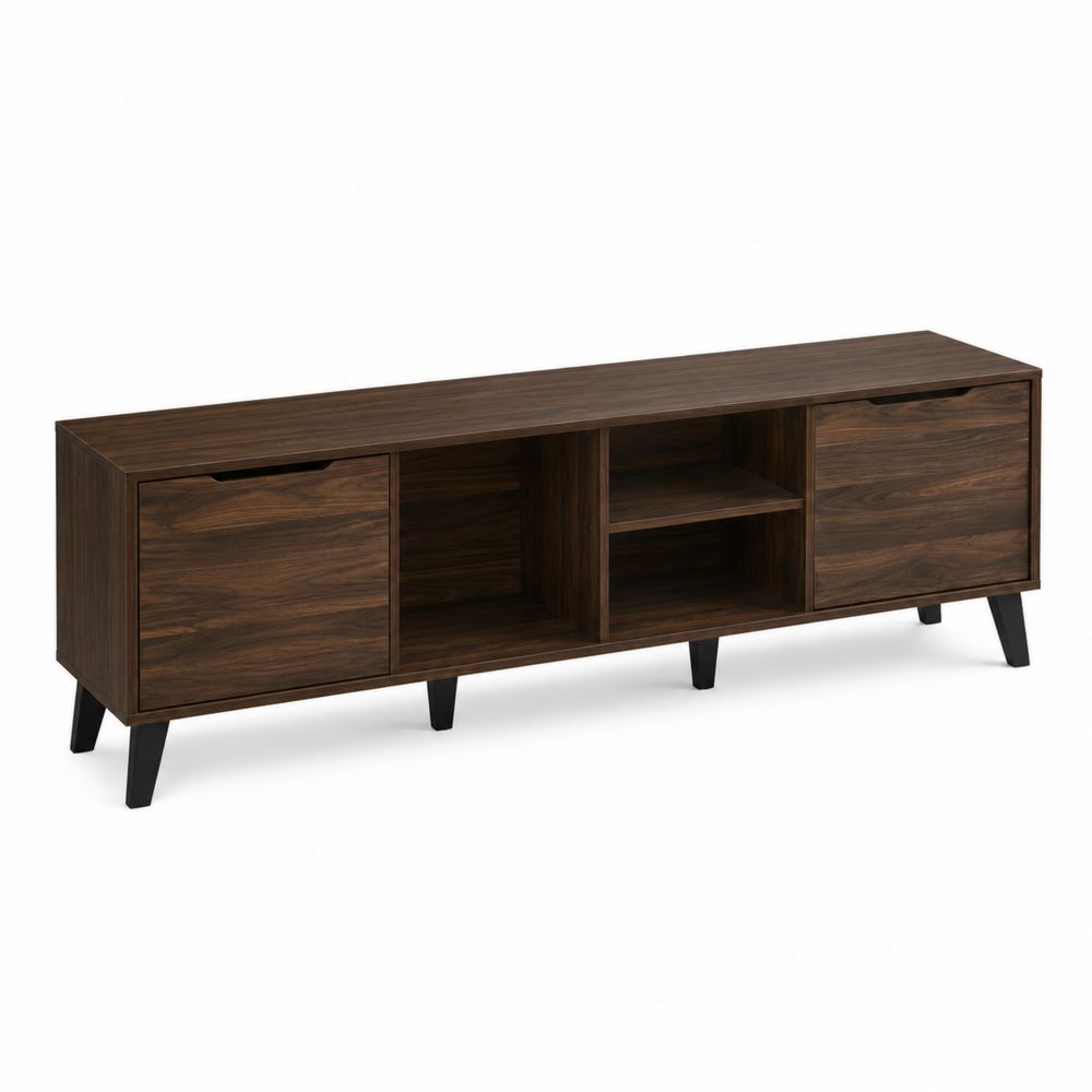 Meuble TV en bois de noyer avec portes et étagères 180x40x50 cm
