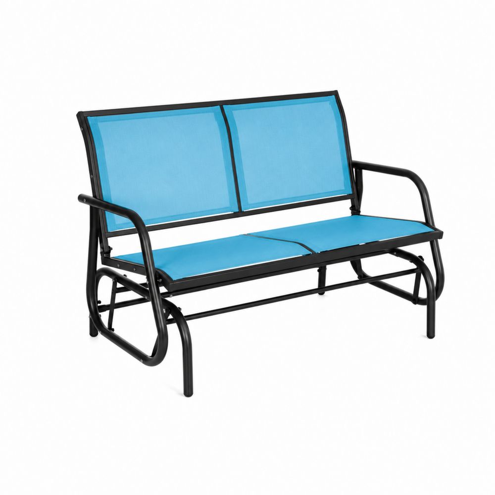 Banc à bascule extérieur en métal et tissu bleu
