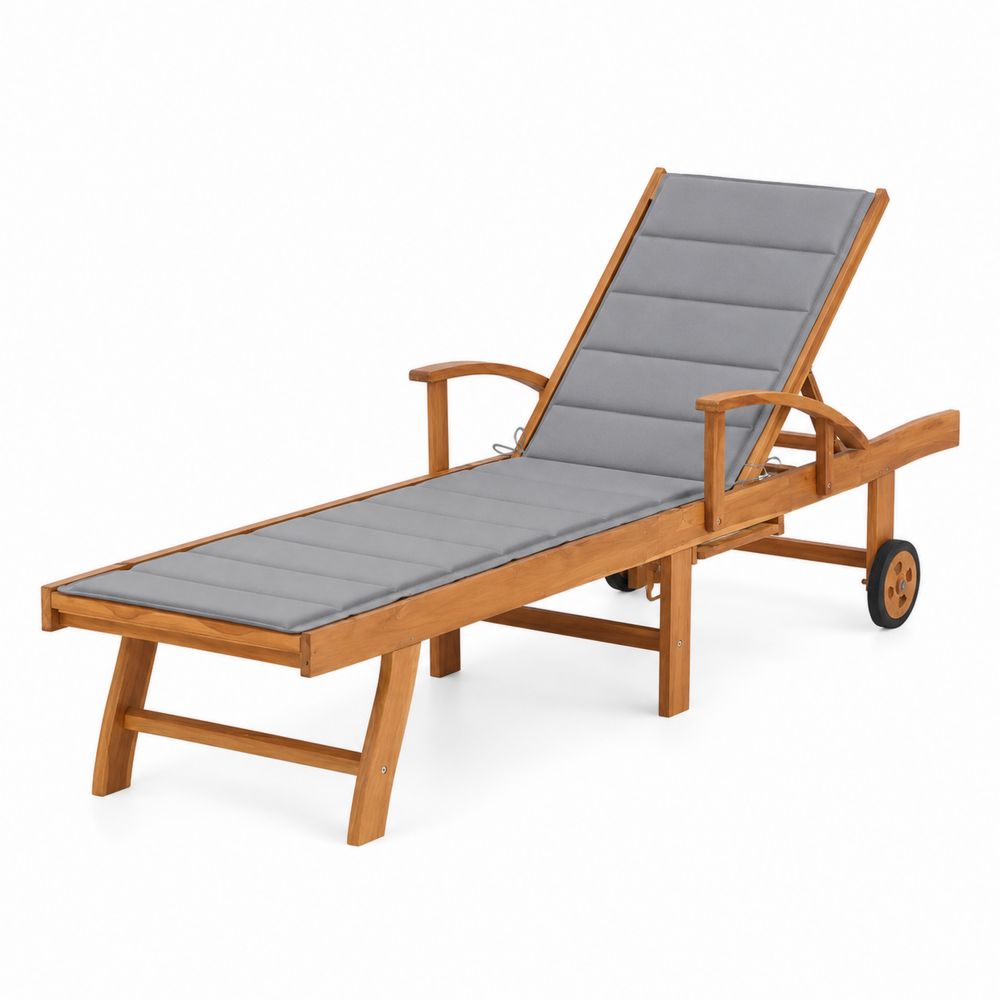 Chaise Longue en Bois avec Coussin en Polyester Gris