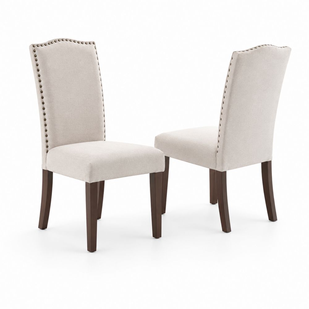 Chaises en tissu avec pieds en bois et clous décoratifs, lot de 2