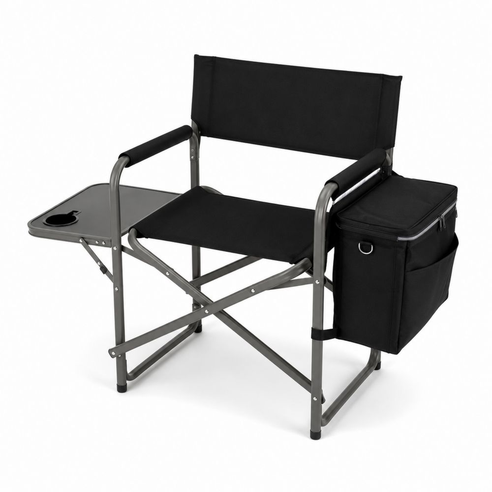 Chaise pliante en aluminium avec porte-gobelet et poche de rangement Noire