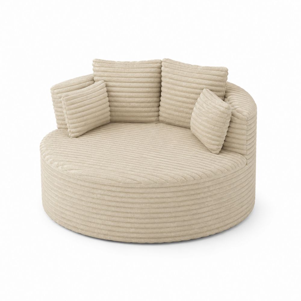 Canapé rond en tissu côtelé Crème 180 cm