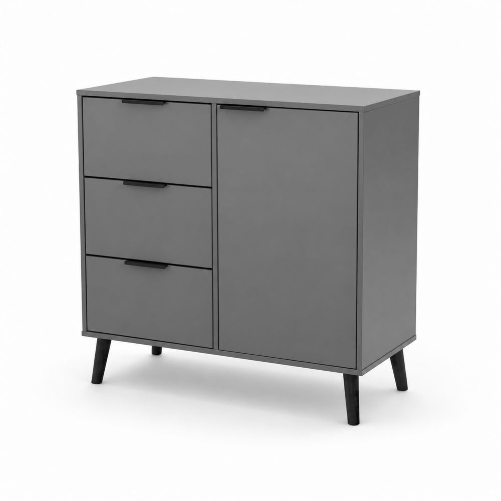 Buffet en bois avec trois tiroirs et une porte en Gris