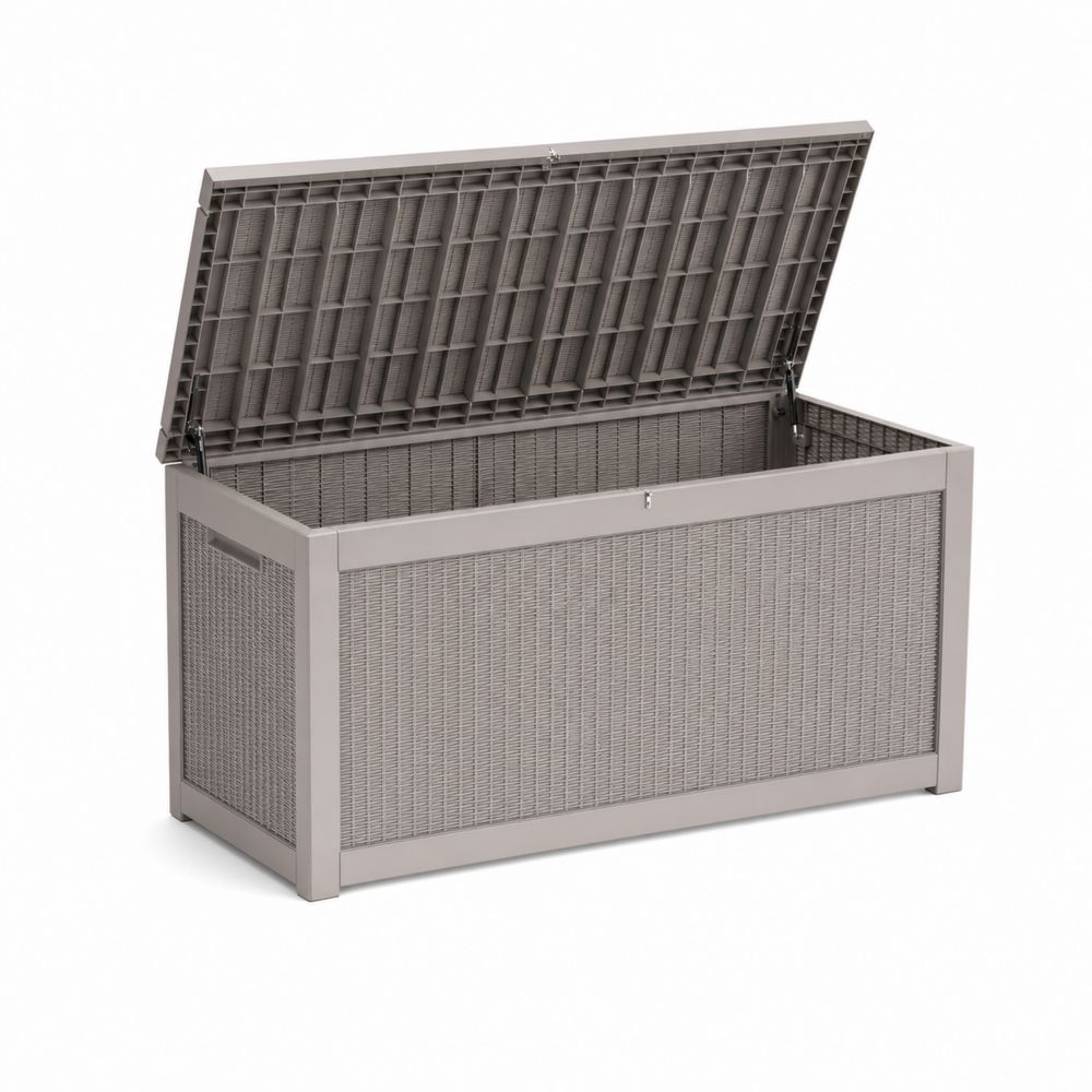 Coffre de rangement extérieur en métal et résine tressée 150cm Gris