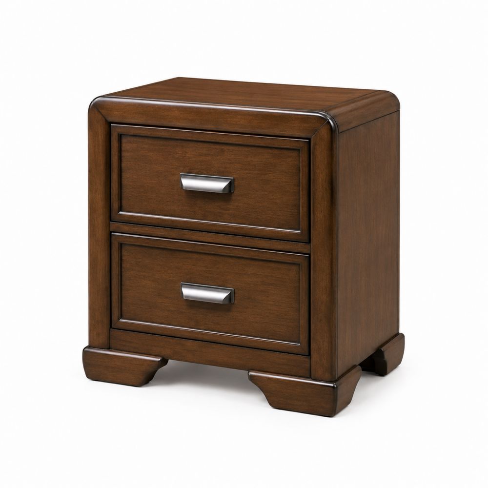 Table de chevet en bois avec 2 tiroirs et poignées en métal