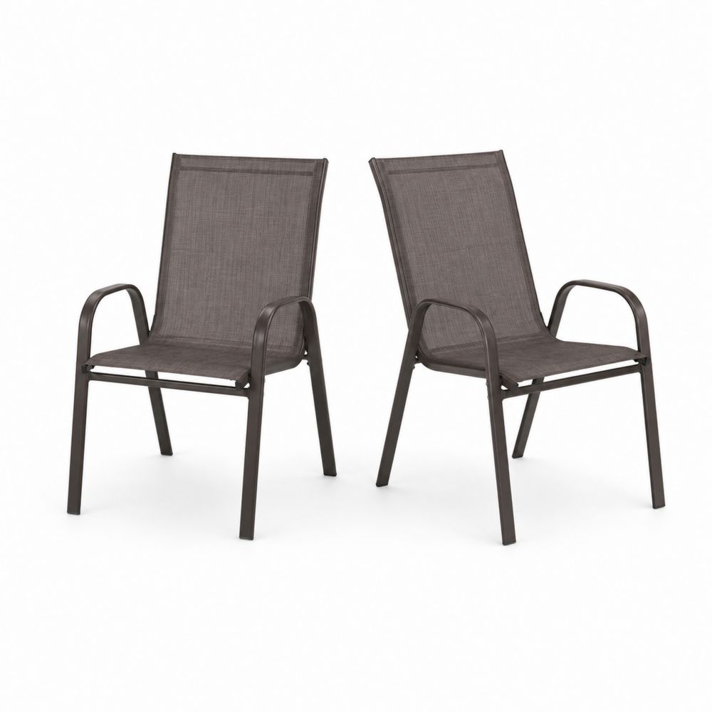 Lot de 2 chaises en métal et textilène Marron 60x56x92 cm