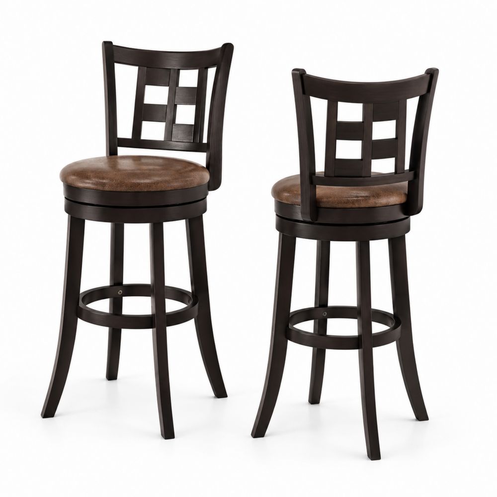 Paire de tabourets de bar pivotants en bois et cuir synthétique marron