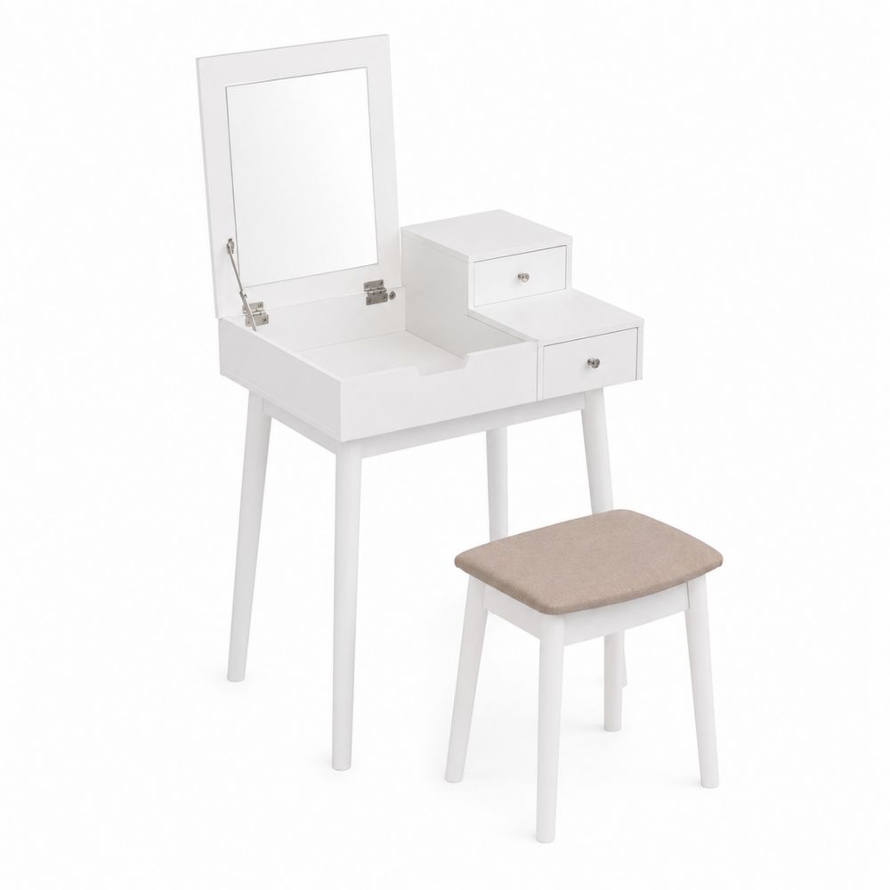 Coiffeuse en Bois avec Miroir et Tabouret