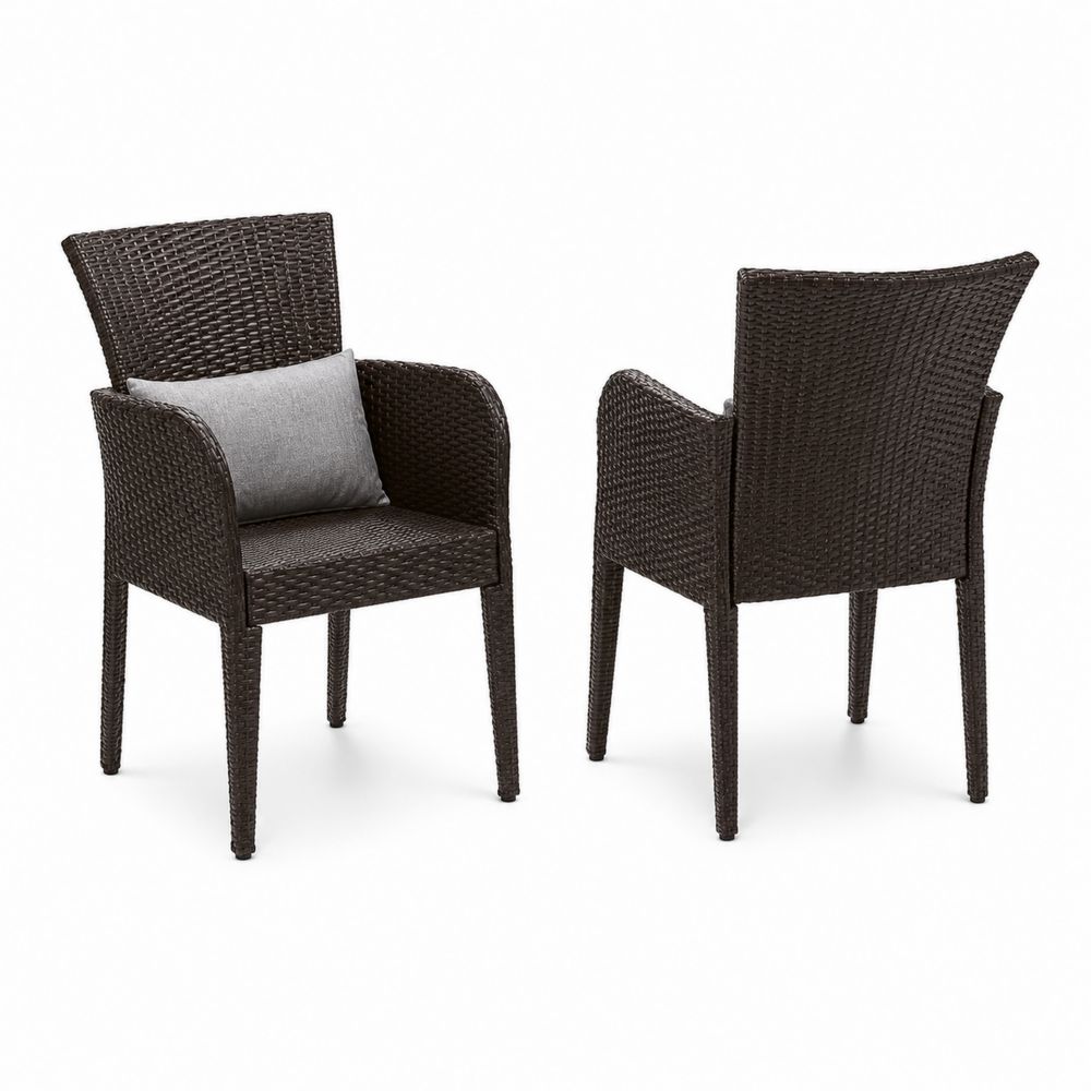 Chaises en résine tressée avec coussin gris, ensemble de 2
