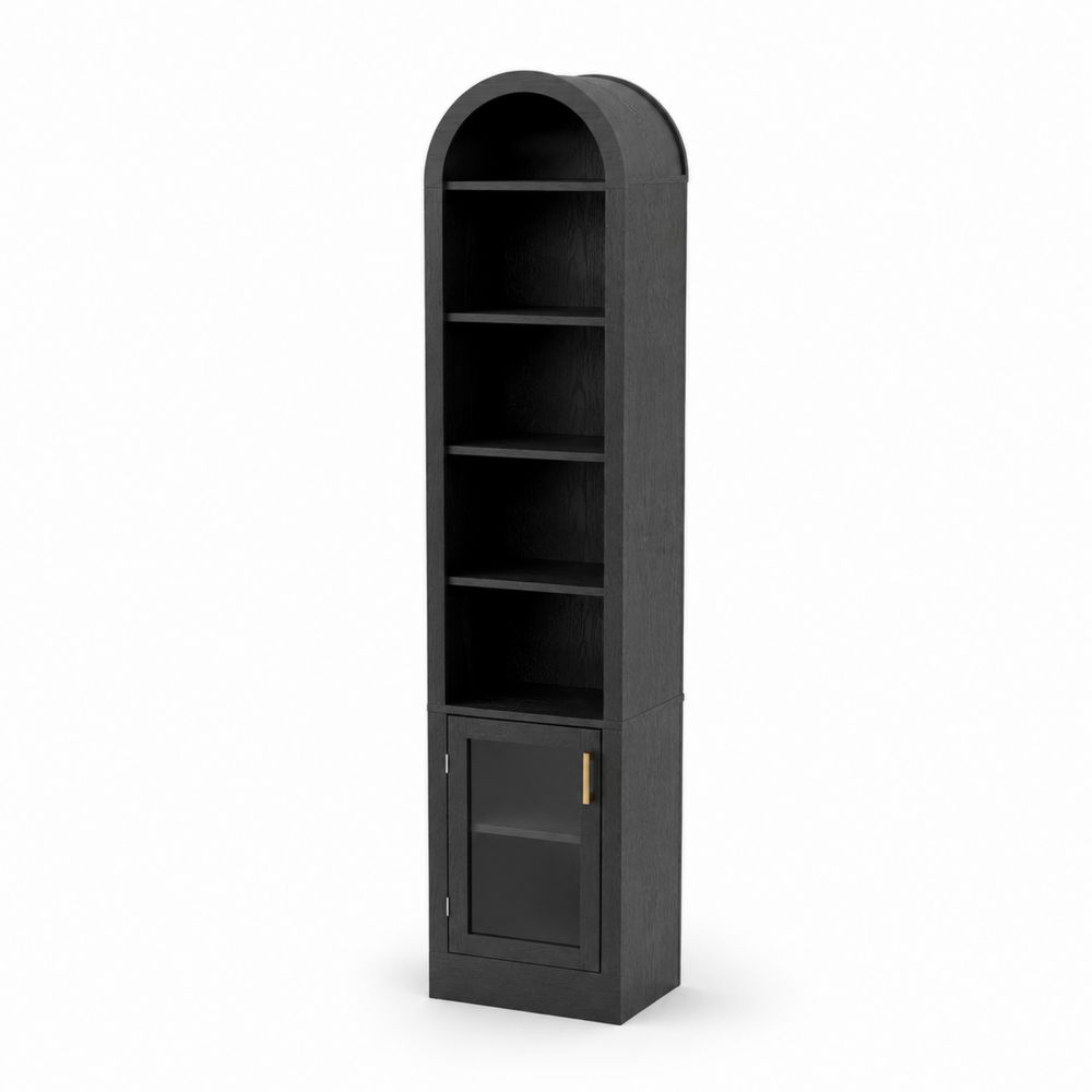 Étagère colonne en bois noir avec porte en verre trempé