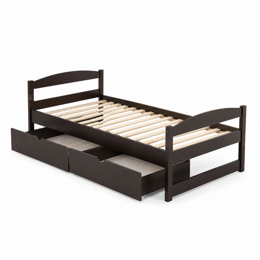 Lit Simple en Bois avec Tiroirs de Rangement Noir