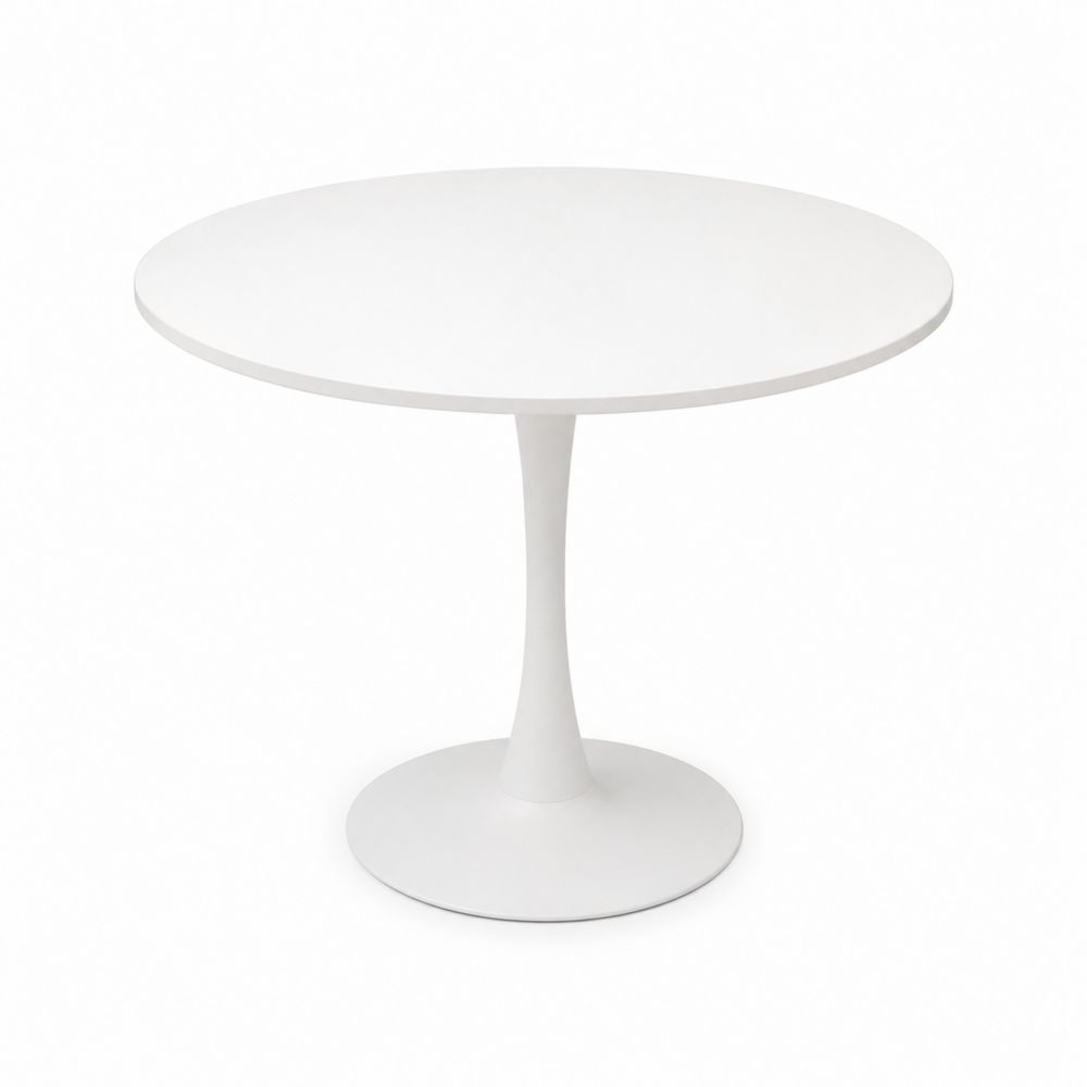 Table ronde en MDF et métal, diamètre 80 cm, Blanc