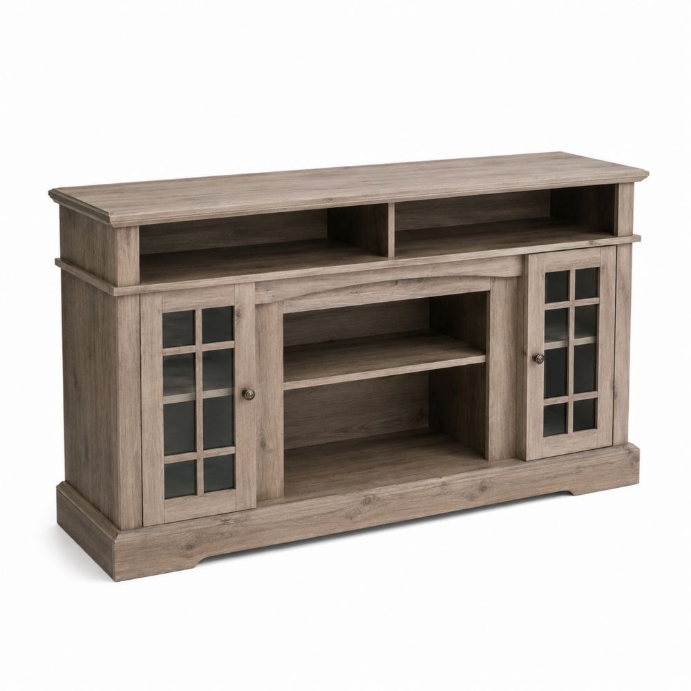 Meuble TV en bois avec portes en verre 150x40x80 cm Chêne clair