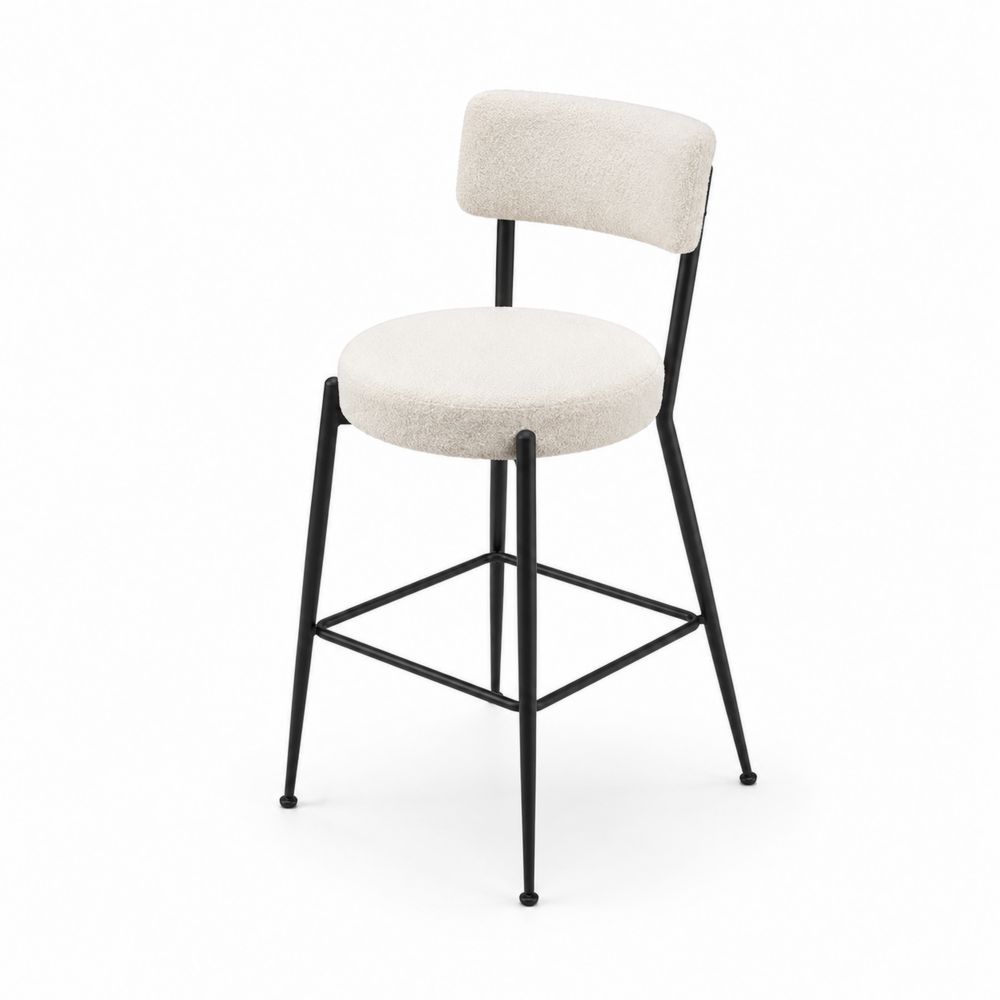 Tabouret de bar en tissu bouclé et métal noir
