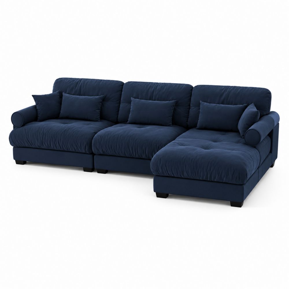 Canapé d'angle modulable en tissu bleu