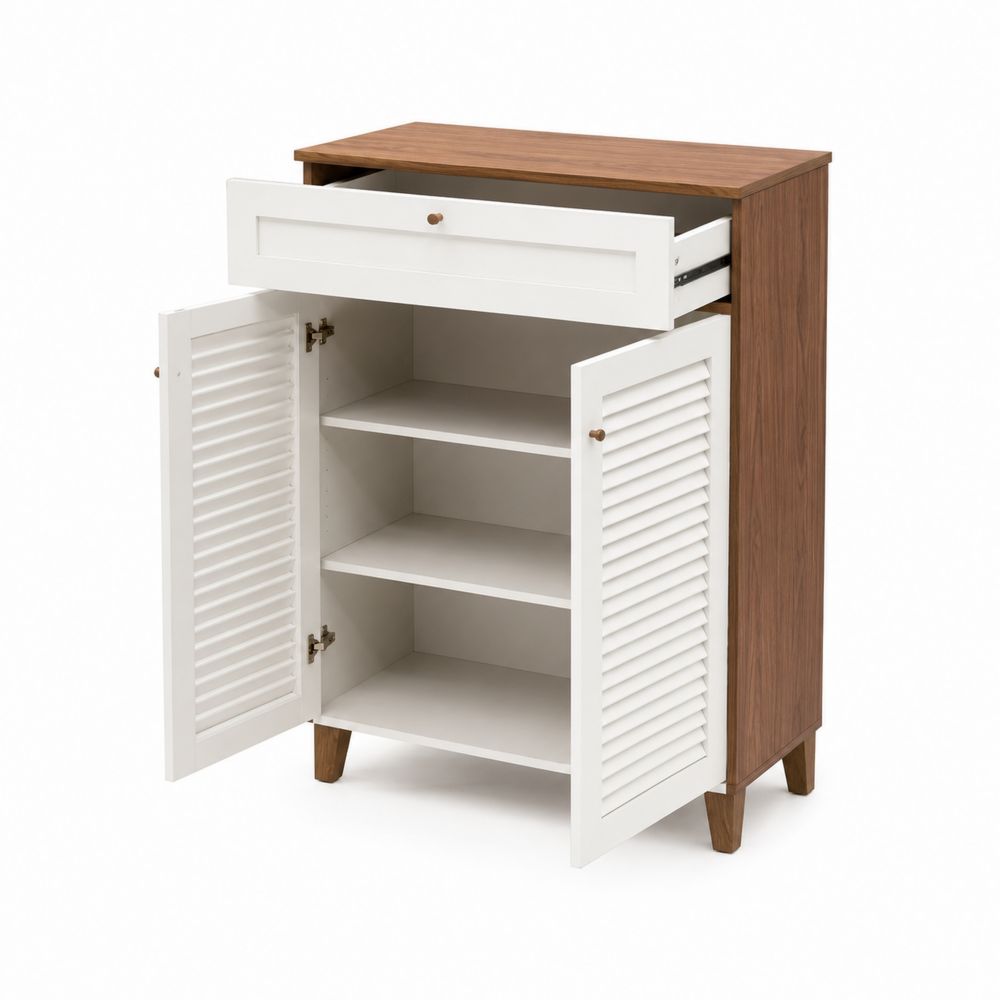 Armoire à chaussures MDF avec dessus en bois de noyer